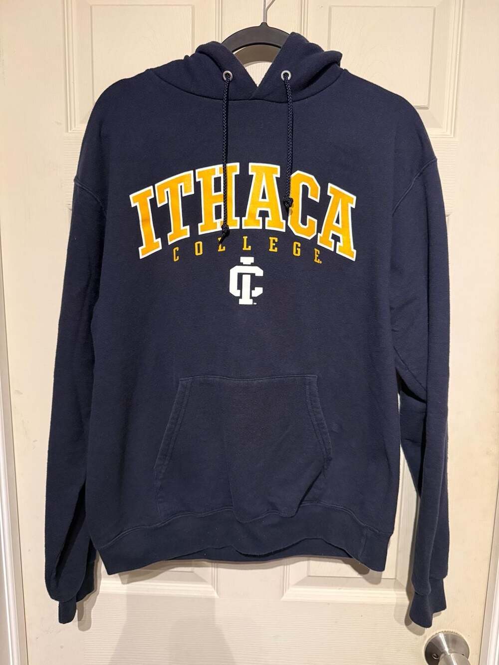 Champion Ithaca College Hoodie Size M Navy Blue Pullover Sweatshirt